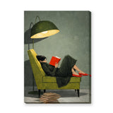 Woman Reading Modern Vintage Wall Art – Red Book Under Floor Lamp