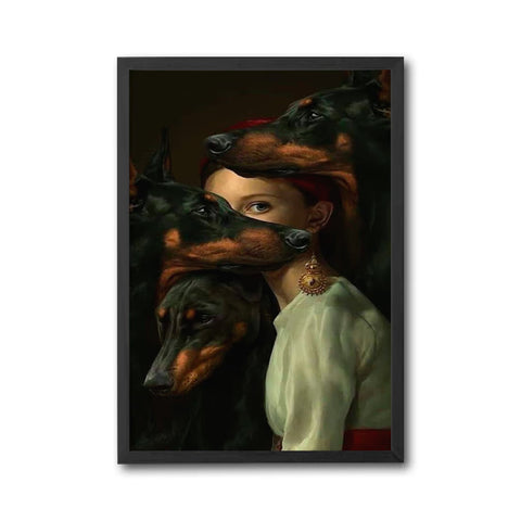 Woman with Doberman Dogs Aesthetic Wall Print
