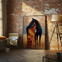 Woman with Horse Aesthetic Wall Print, Elegant Horse Lover Print