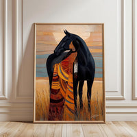 Woman with Horse Aesthetic Wall Print, Elegant Horse Lover Print