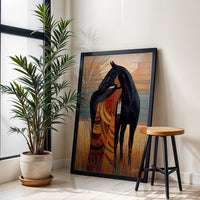 Woman with Horse Aesthetic Wall Print, Elegant Horse Lover Print