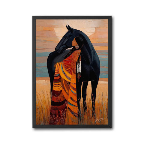 Woman with Horse Aesthetic Wall Print, Elegant Horse Lover Print