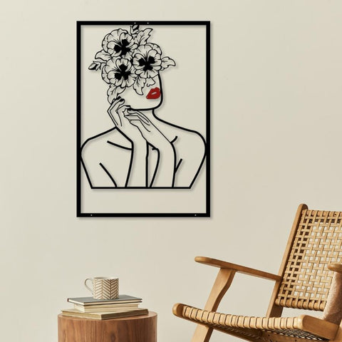 Flower Head Woman Metal Line Wall Art