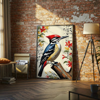 Woodpecker Floral Music Home Art Print – Aesthetic Bird Illustration Print