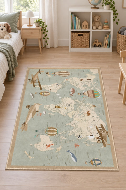 World Map Kids Area Rug in a nursery