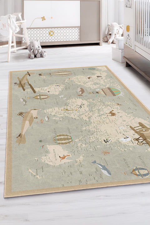World Map Kids Area Rug in a nursery