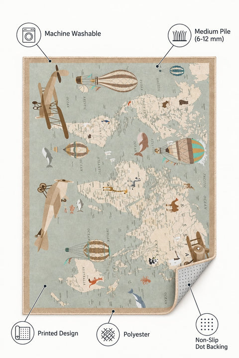 World Map Kids Area Rug – features
