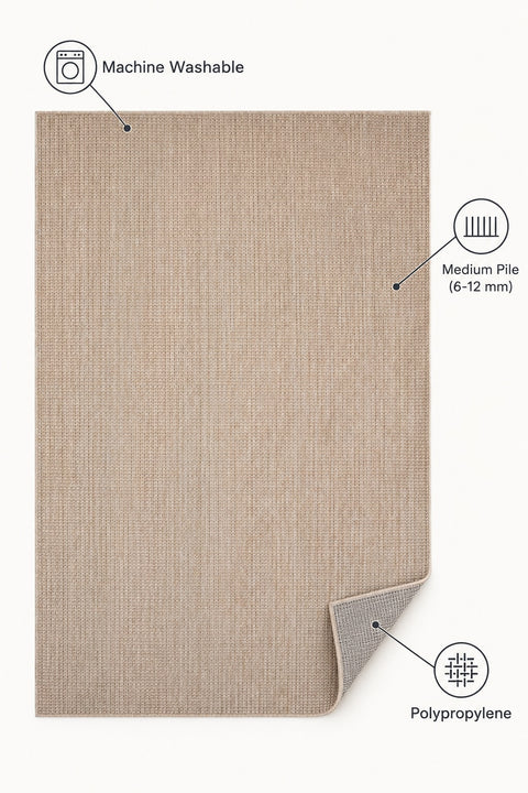 Woven Boho Area Rug – Beige – features