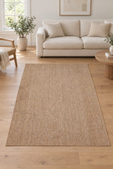 Woven Boho Area Rug – Brown in a living room