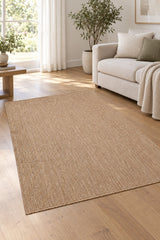 Woven Boho Area Rug – Brown in a living room