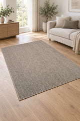 Woven Boho Area Rug – Gray in a living room