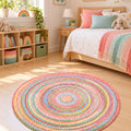 Woven-Look Modern Round Rug – Multicolor 3 in a bedroom