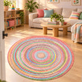 Woven-Look Modern Round Rug – Multicolor 3 in a living room