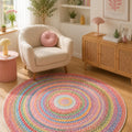 Woven-Look Modern Round Rug – Multicolor 3 in a living room