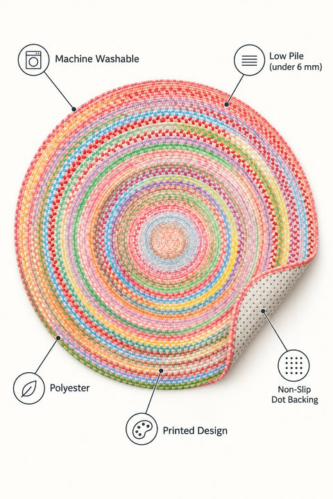 Woven-Look Modern Round Rug – Multicolor 3 – features
