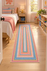 Woven-Look Modern Runner Rug – Multicolor in a bedroom