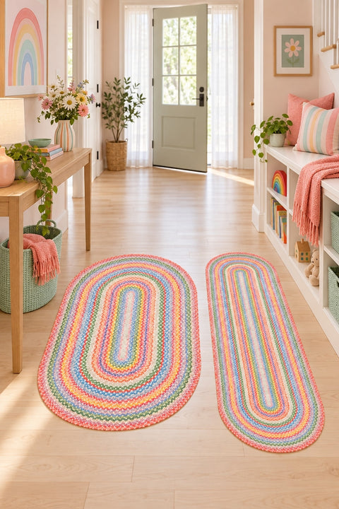 Woven-Look Modern Runner Rug – Multicolor 2 in a hallway