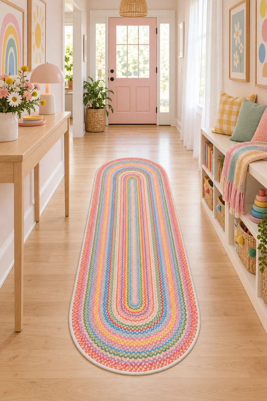 Woven-Look Modern Runner Rug – Multicolor 2 in a hallway