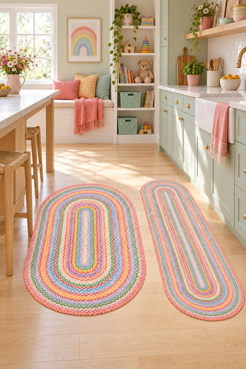 Woven-Look Modern Runner Rug – Multicolor 2 in a kitchen