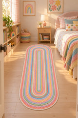 Woven-Look Modern Runner Rug – Multicolor 2 in a bedroom