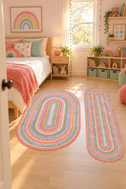 Woven-Look Modern Runner Rug – Multicolor 2 in a bedroom