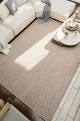 Woven Stripe Scandinavian Kitchen Rug – Beige in a living room