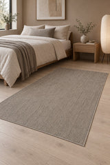 Woven Stripe Scandinavian Kitchen Rug – Gray in a bedroom
