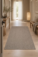 Woven Stripe Scandinavian Kitchen Rug – Gray in a hallway