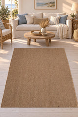 Woven Stripe Scandinavian Kitchen Rug – Light Brown in a living room