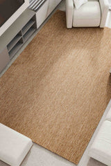 Woven Stripe Scandinavian Kitchen Rug – Light Brown in a living room
