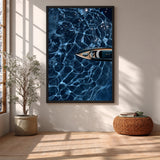 Yacht Ocean Modern Wall Art – Overhead Boat on Deep Blue Water
