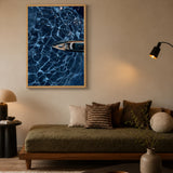 Yacht Ocean Modern Wall Art – Overhead Boat on Deep Blue Water