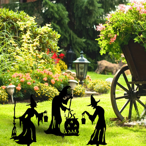 Three Witches Metal Yard Art, Halloween Decor