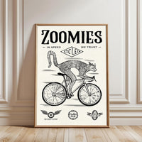 Zoomies In Speed We Trust Cat Print – Heritage Style Whimsical Pet Wall Poster