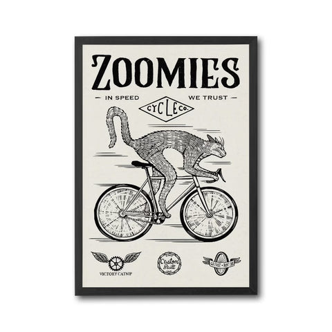 Zoomies In Speed We Trust Cat Print – Heritage Style Whimsical Pet Wall Poster